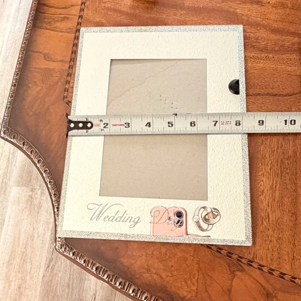 Wedding Picture Frame Mirror Silver Glitter Interlocking Rings Rhinestones 8x10